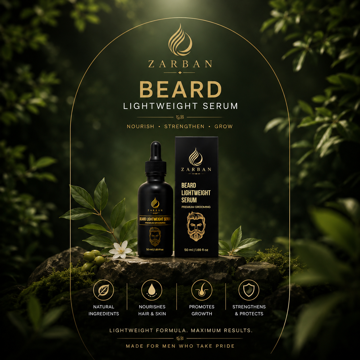 Zarban Beard Lightweight Serum — Softens, Strengthens & Promotes Healthy Growth (100% Herbal Formula)